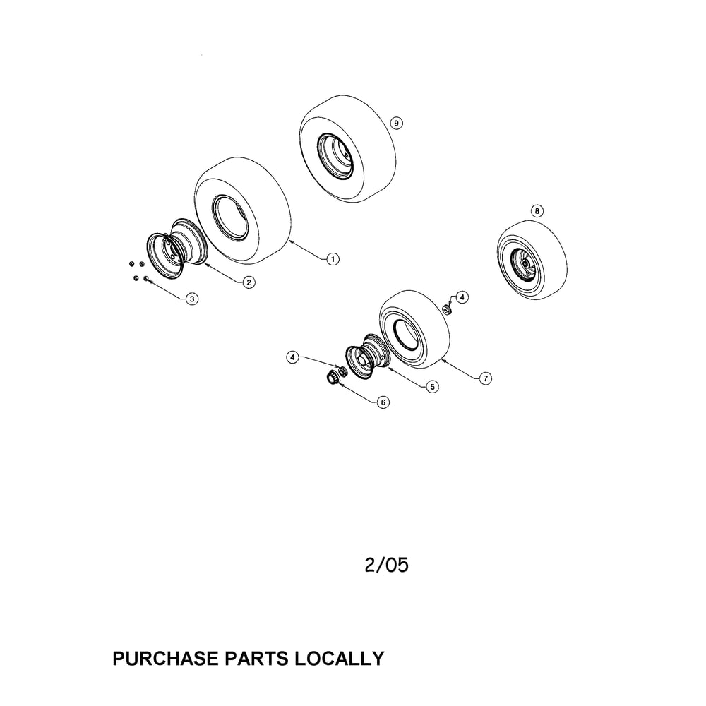 Wheels Diagram and Parts List for SERIES1500  Cub Cadet Lawn Tractor